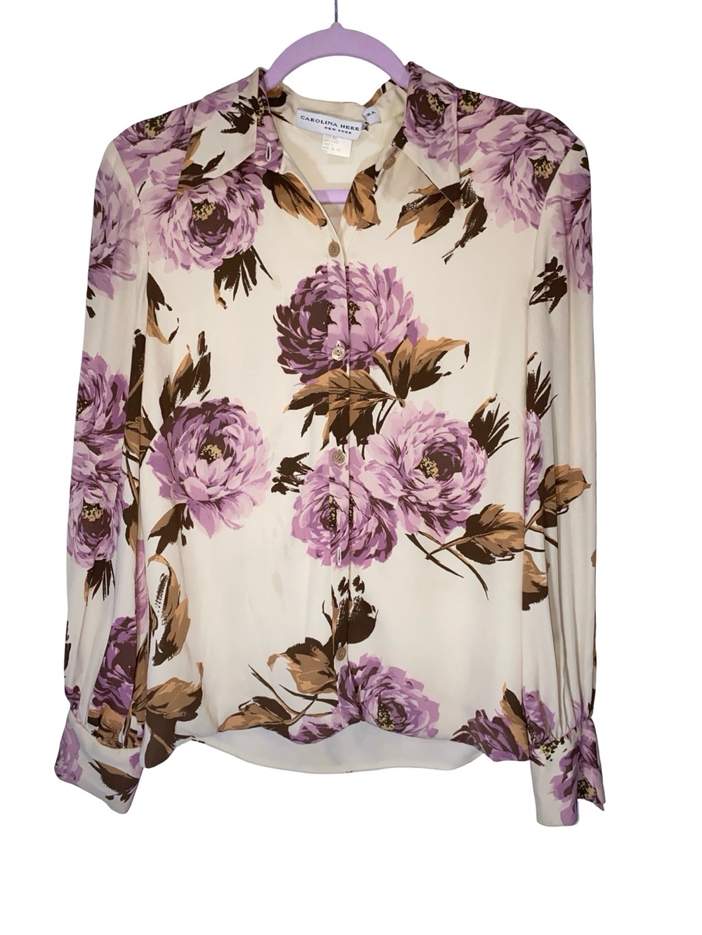 RARE vintage Carolina Herrera NY Runway Sample Silk Floral Blouse Top MadeIn USA